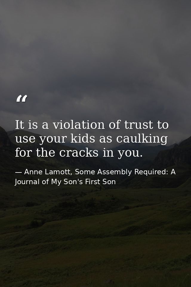 It is a violation of trust to use your kids as caulking for the cracks in you. — Anne Lamott, Some Assembly Required: A Journal of My Son's First Son