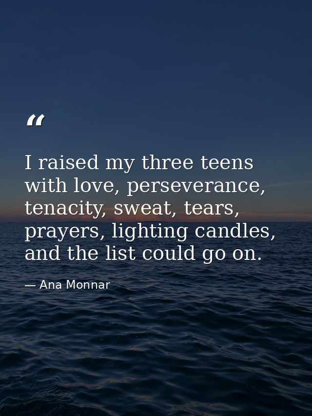 I raised my three teens with love, perseverance, tenacity, sweat, tears, prayers, lighting candles, and the list could g — Ana Monnar