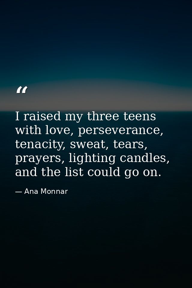 I raised my three teens with love, perseverance, tenacity, sweat, tears, prayers, lighting candles, and the list could g — Ana Monnar