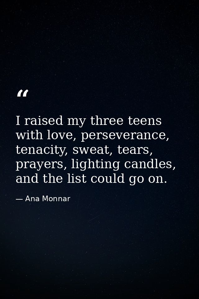 I raised my three teens with love, perseverance, tenacity, sweat, tears, prayers, lighting candles, and the list could g — Ana Monnar