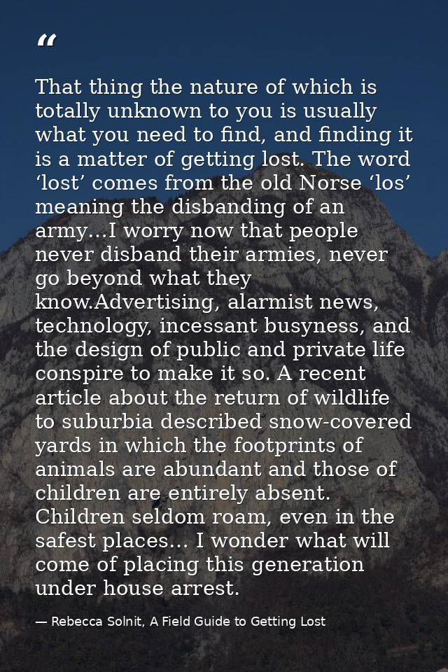 That thing the nature of which is totally unknown to you is usually what you need to find, and finding it is a matter of — Rebecca Solnit, A Field Guide to Getting Lost