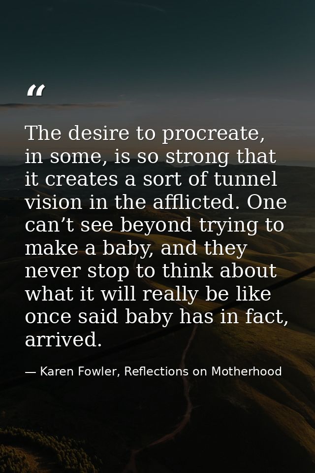 The desire to procreate, in some, is so strong that it creates a sort of tunnel vision in the afflicted. One can’t see b — Karen Fowler, Reflections on Motherhood