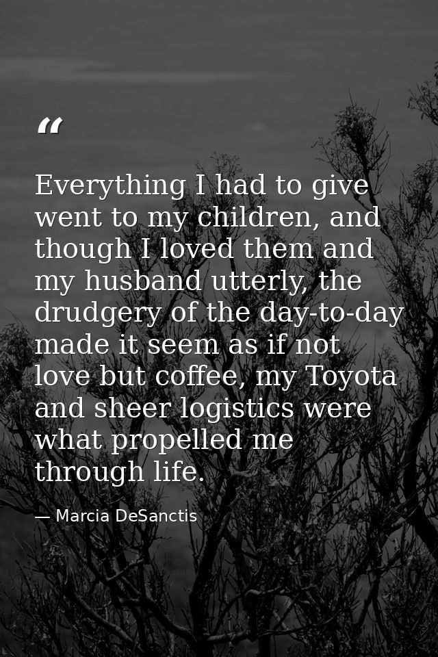 Everything I had to give went to my children, and though I loved them and my husband utterly, the drudgery of the day-to — Marcia DeSanctis