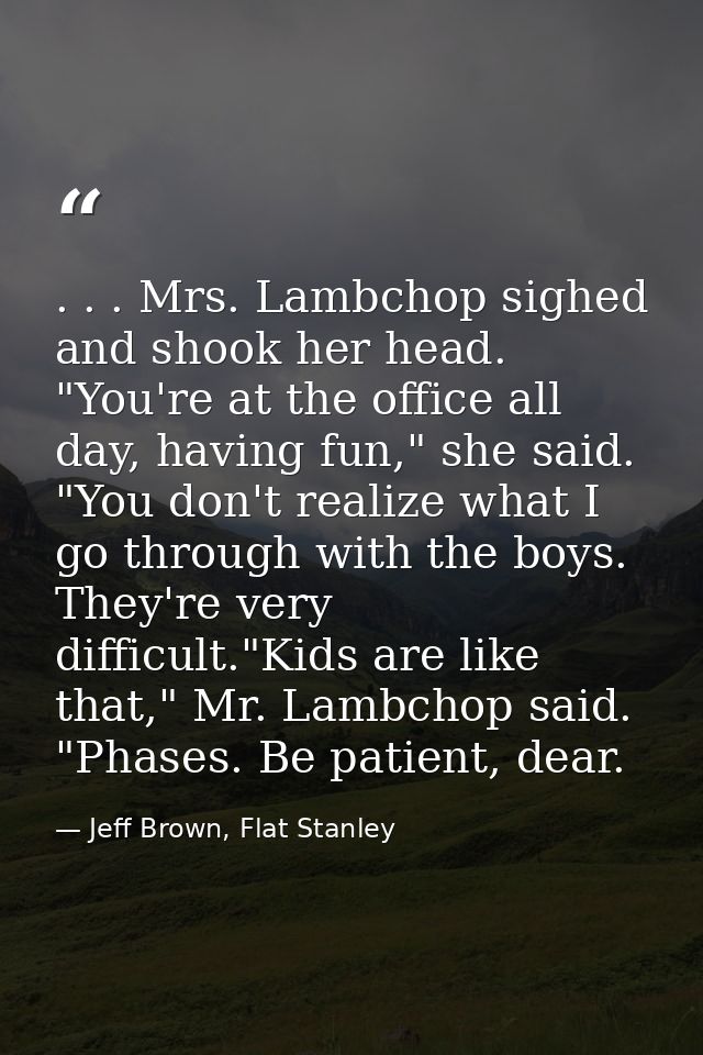 . . . Mrs. Lambchop sighed and shook her head. "You're at the office all day, having fun," she said. "You don't realize  — Jeff Brown, Flat Stanley