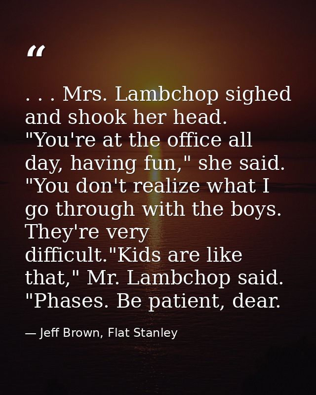 . . . Mrs. Lambchop sighed and shook her head. "You're at the office all day, having fun," she said. "You don't realize  — Jeff Brown, Flat Stanley