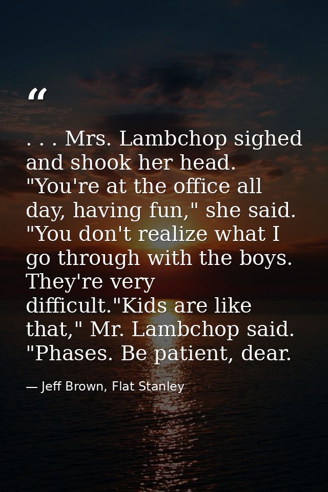 . . . Mrs. Lambchop sighed and shook her head. "You're at the office all day, having fun," she said. "You don't realize  — Jeff Brown, Flat Stanley