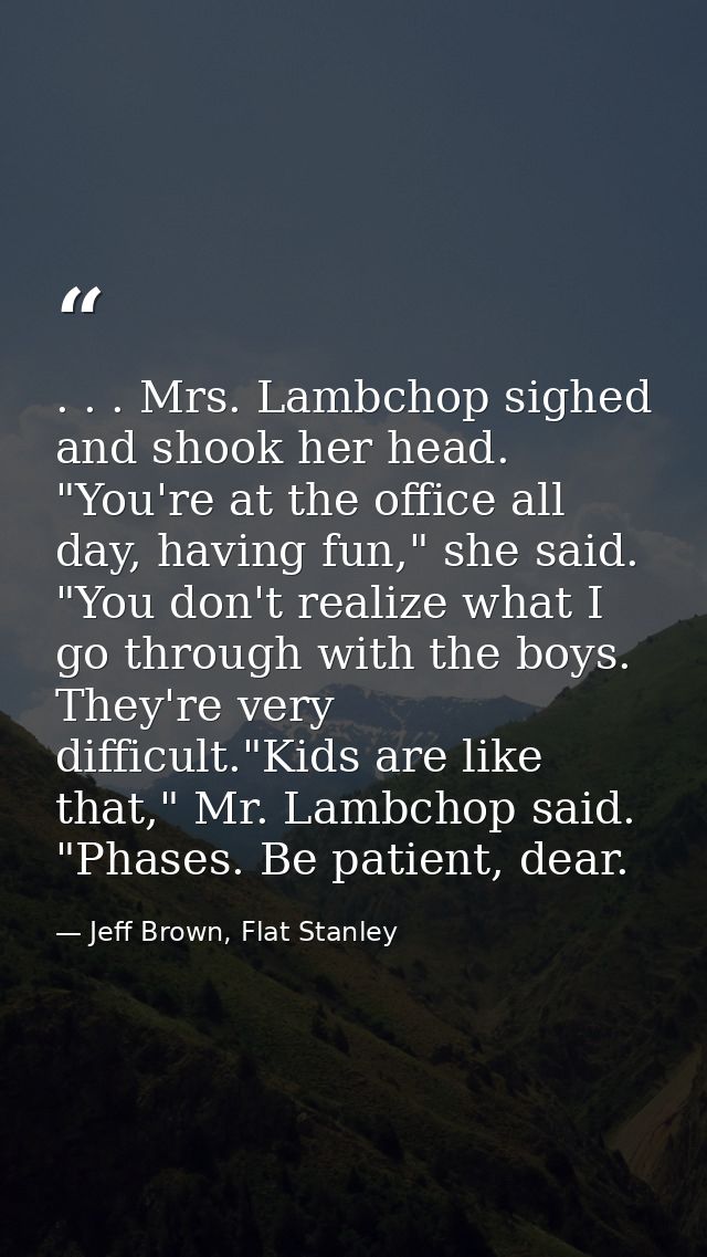 . . . Mrs. Lambchop sighed and shook her head. "You're at the office all day, having fun," she said. "You don't realize  — Jeff Brown, Flat Stanley