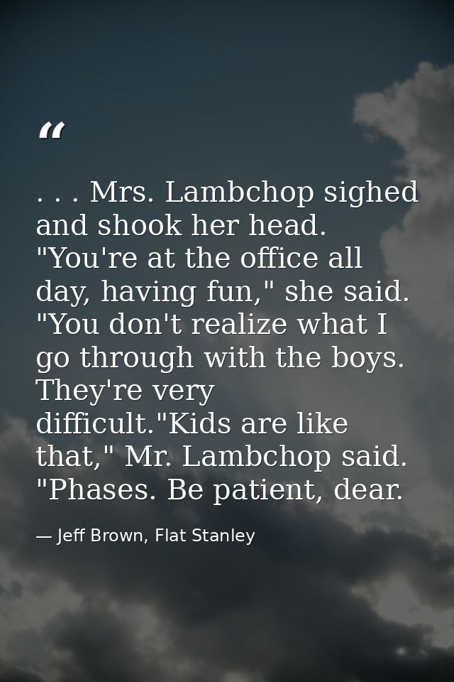 . . . Mrs. Lambchop sighed and shook her head. "You're at the office all day, having fun," she said. "You don't realize  — Jeff Brown, Flat Stanley