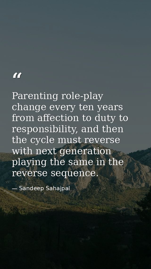 Parenting role-play change every ten years from affection to duty to responsibility, and then the cycle must reverse wit — Sandeep Sahajpal