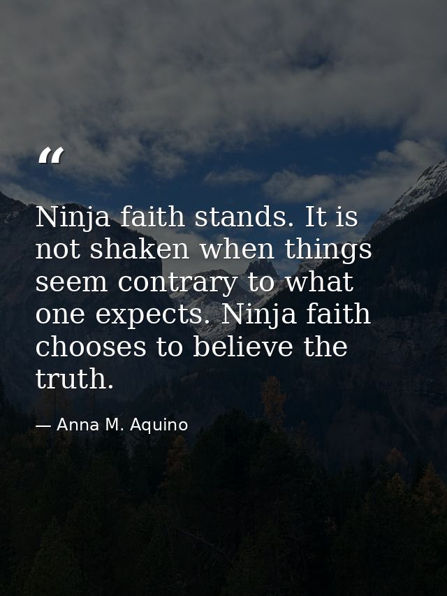 Ninja faith stands. It is not shaken when things seem contrary to what one expects. Ninja faith chooses to believe the t — Anna M. Aquino