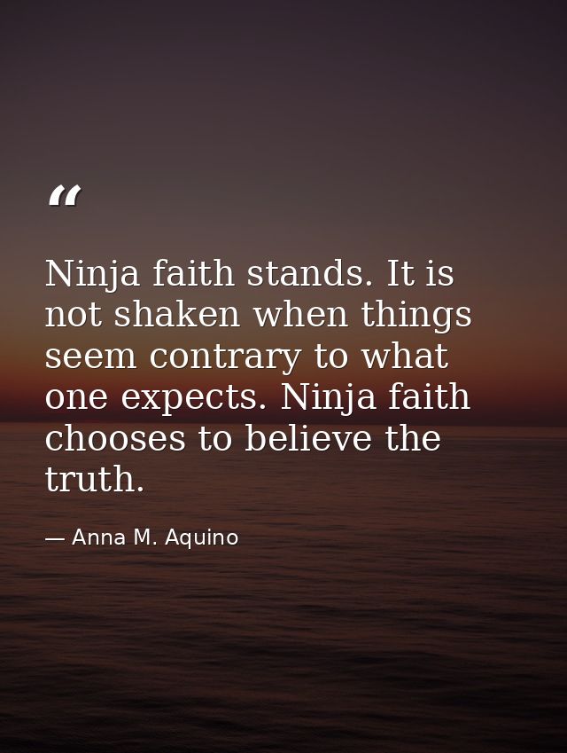Ninja faith stands. It is not shaken when things seem contrary to what one expects. Ninja faith chooses to believe the t — Anna M. Aquino