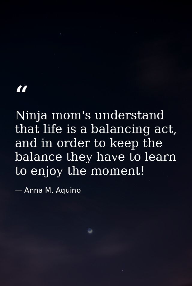 Ninja mom's understand that life is a balancing act, and in order to keep the balance they have to learn to enjoy the mo — Anna M. Aquino