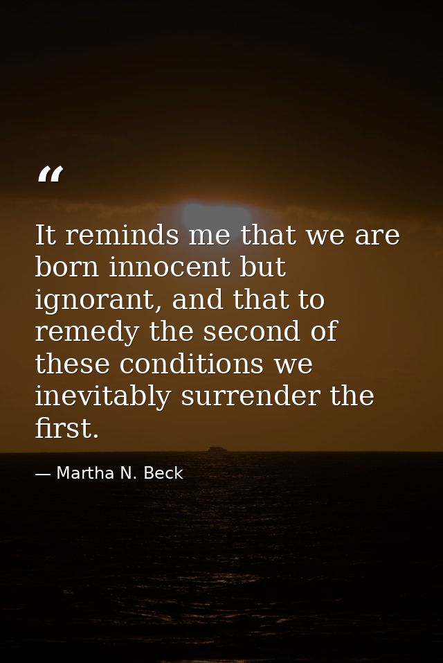It reminds me that we are born innocent but ignorant, and that to remedy the second of these conditions we inevitably su — Martha N. Beck