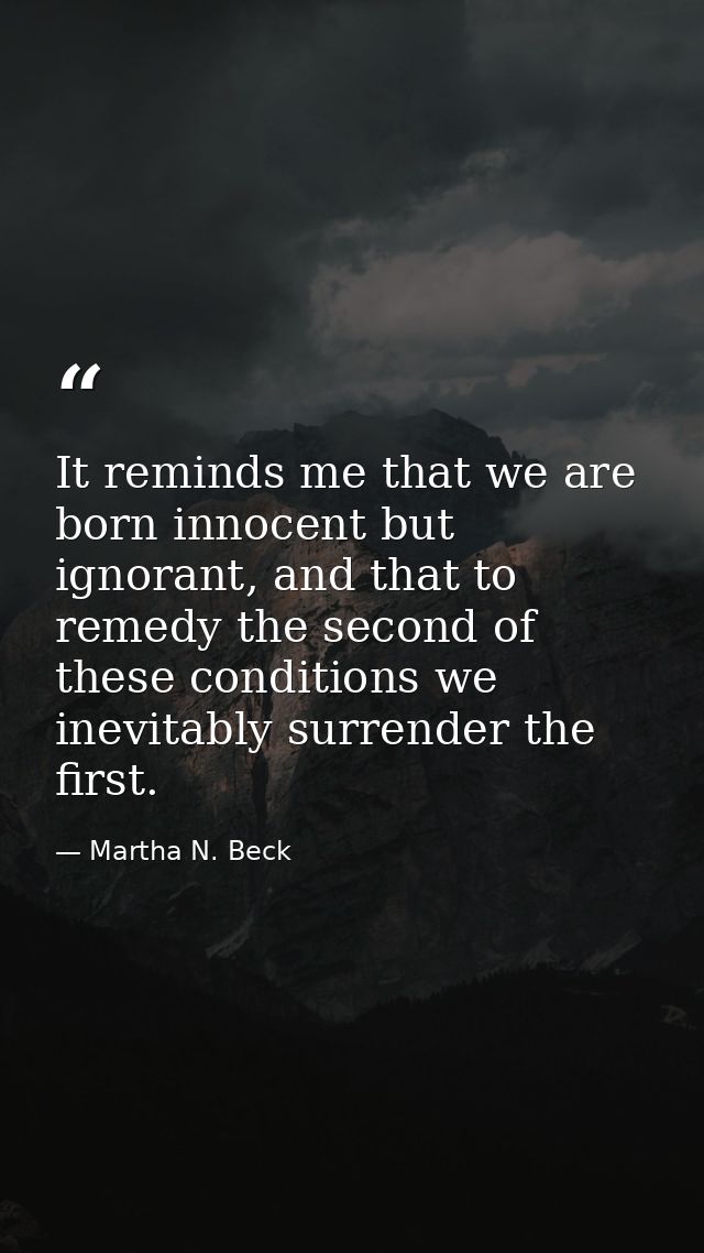 It reminds me that we are born innocent but ignorant, and that to remedy the second of these conditions we inevitably su — Martha N. Beck