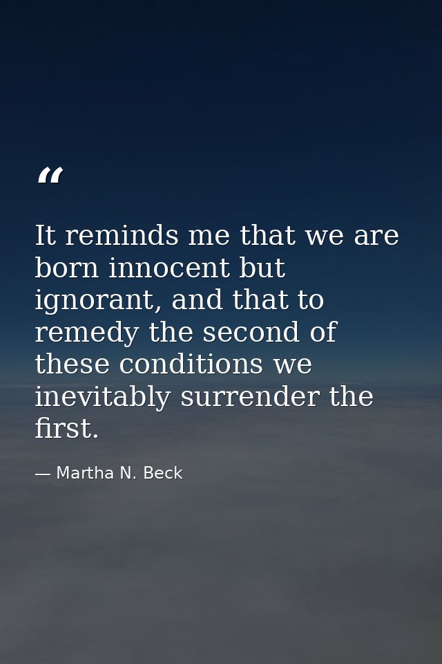 It reminds me that we are born innocent but ignorant, and that to remedy the second of these conditions we inevitably su — Martha N. Beck