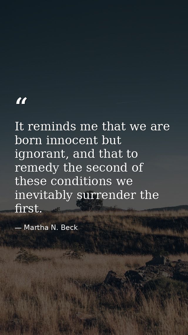 It reminds me that we are born innocent but ignorant, and that to remedy the second of these conditions we inevitably su — Martha N. Beck
