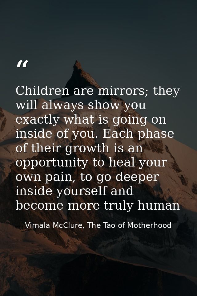 Children are mirrors; they will always show you exactly what is going on inside of you. Each phase of their growth is an — Vimala McClure, The Tao of Motherhood