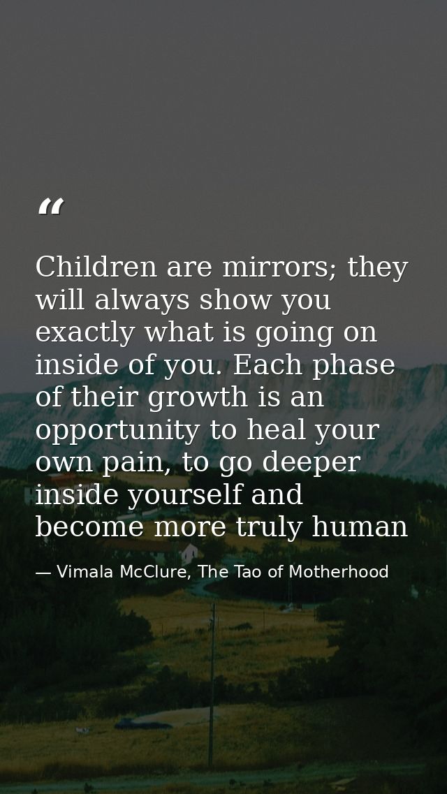 Children are mirrors; they will always show you exactly what is going on inside of you. Each phase of their growth is an — Vimala McClure, The Tao of Motherhood