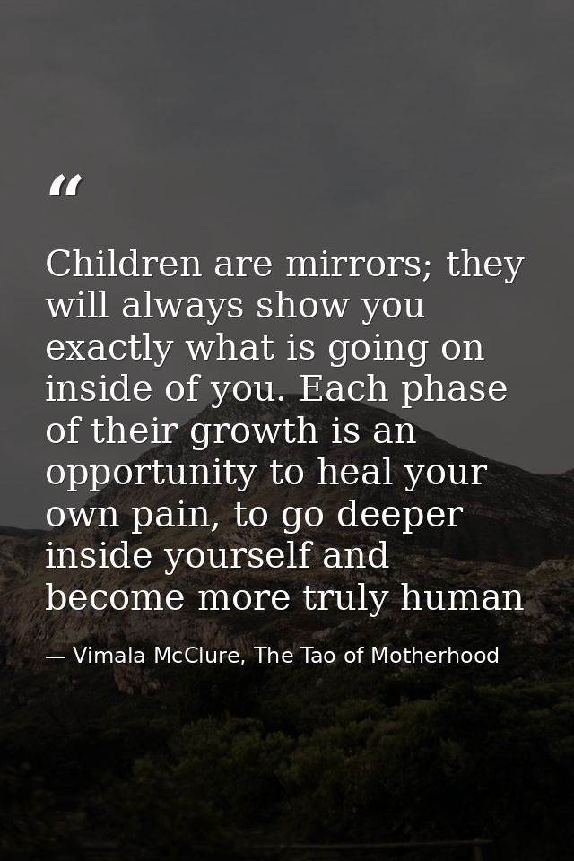 Children are mirrors; they will always show you exactly what is going on inside of you. Each phase of their growth is an — Vimala McClure, The Tao of Motherhood