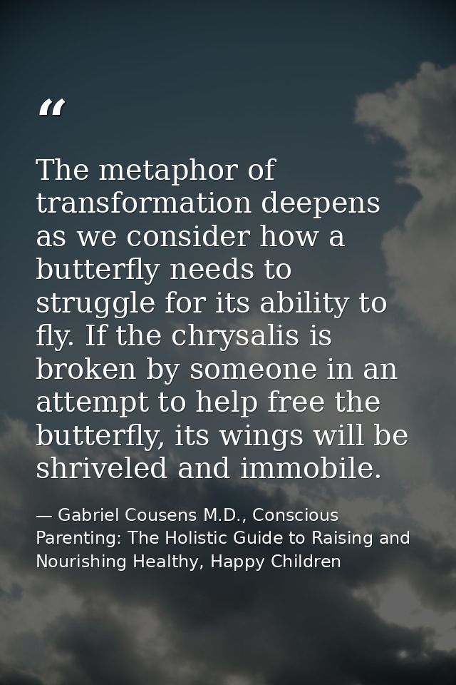 The metaphor of transformation deepens as we consider how a butterfly needs to struggle for its ability to fly. If the c — Gabriel Cousens M.D., Conscious Parenting: The Holistic Guide to Raising and Nourishing Healthy, Happy Children