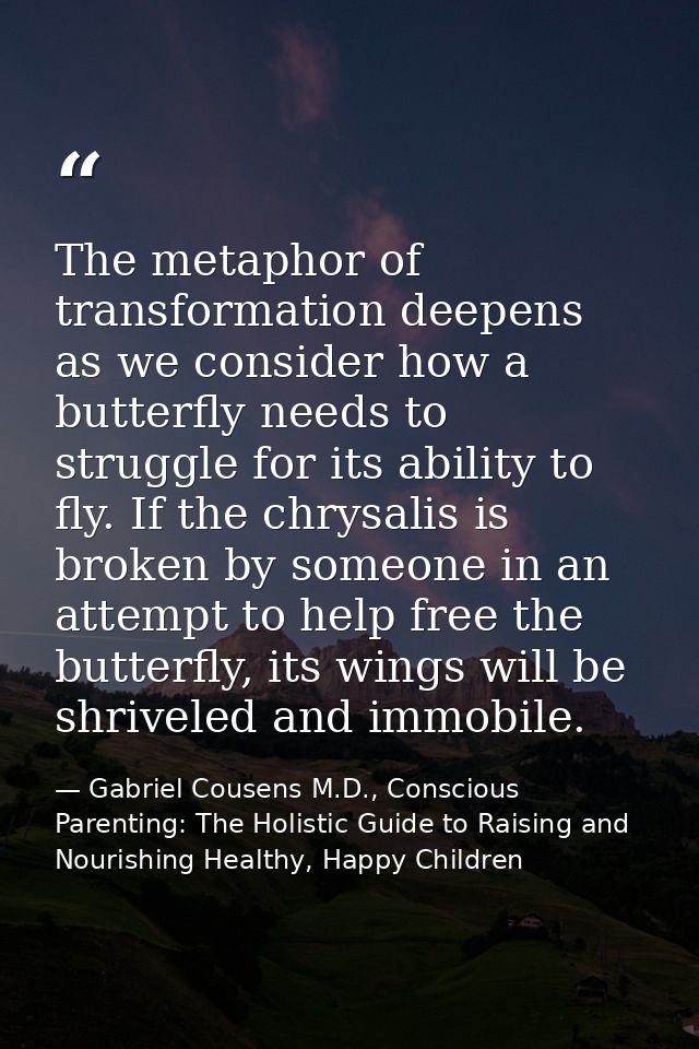 The metaphor of transformation deepens as we consider how a butterfly needs to struggle for its ability to fly. If the c — Gabriel Cousens M.D., Conscious Parenting: The Holistic Guide to Raising and Nourishing Healthy, Happy Children