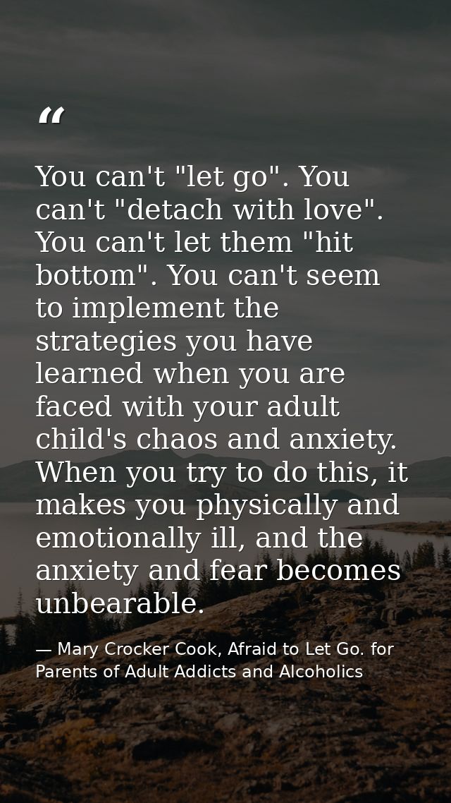 You can't "let go". You can't "detach with love". You can't let them "hit bottom". You can't seem to implement the strat — Mary Crocker Cook, Afraid to Let Go. for Parents of Adult Addicts and Alcoholics
