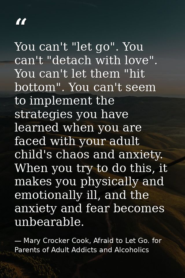 You can't "let go". You can't "detach with love". You can't let them "hit bottom". You can't seem to implement the strat — Mary Crocker Cook, Afraid to Let Go. for Parents of Adult Addicts and Alcoholics