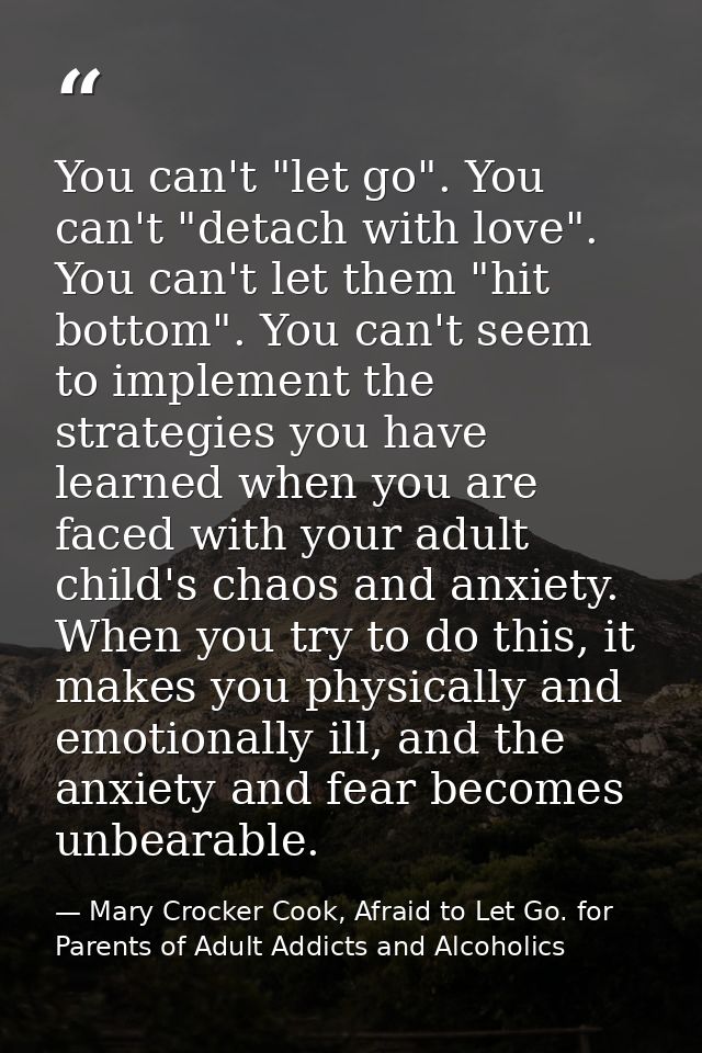 You can't "let go". You can't "detach with love". You can't let them "hit bottom". You can't seem to implement the strat — Mary Crocker Cook, Afraid to Let Go. for Parents of Adult Addicts and Alcoholics