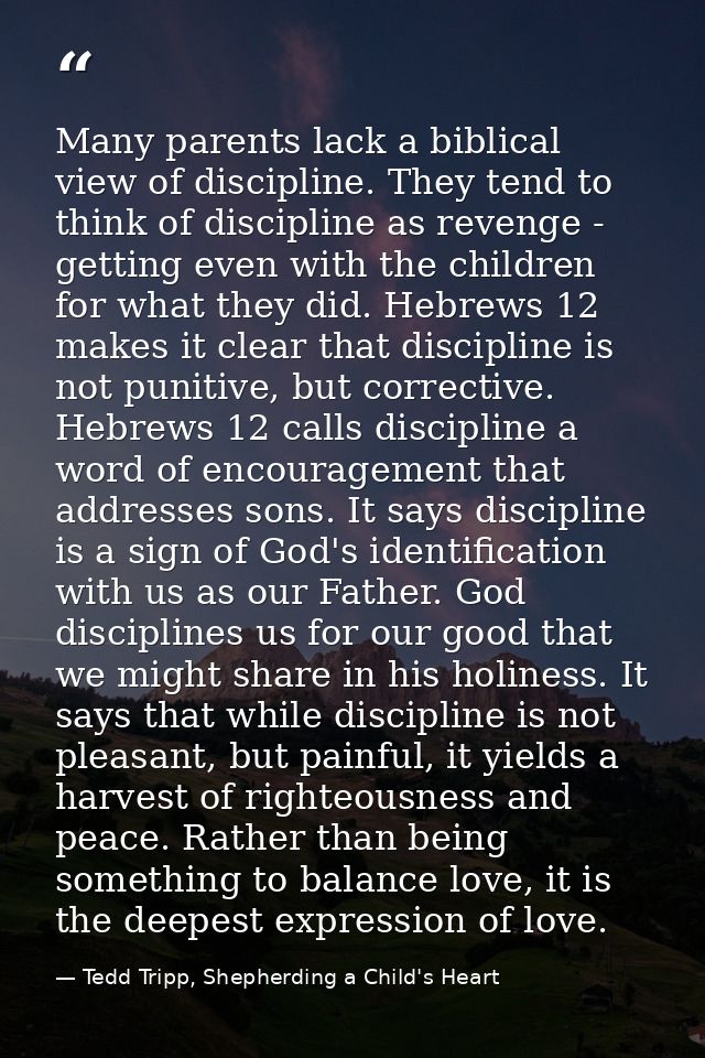Many parents lack a biblical view of discipline. They tend to think of discipline as revenge - getting even with the chi — Tedd Tripp, Shepherding a Child's Heart