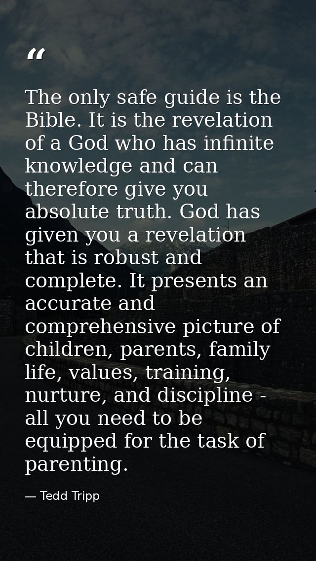 The only safe guide is the Bible. It is the revelation of a God who has infinite knowledge and can therefore give you ab — Tedd Tripp