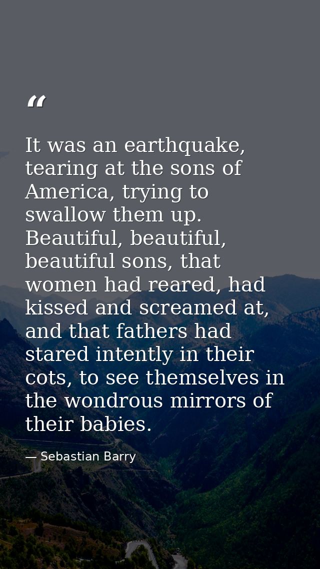 It was an earthquake, tearing at the sons of America, trying to swallow them up. Beautiful, beautiful, beautiful sons, t — Sebastian Barry
