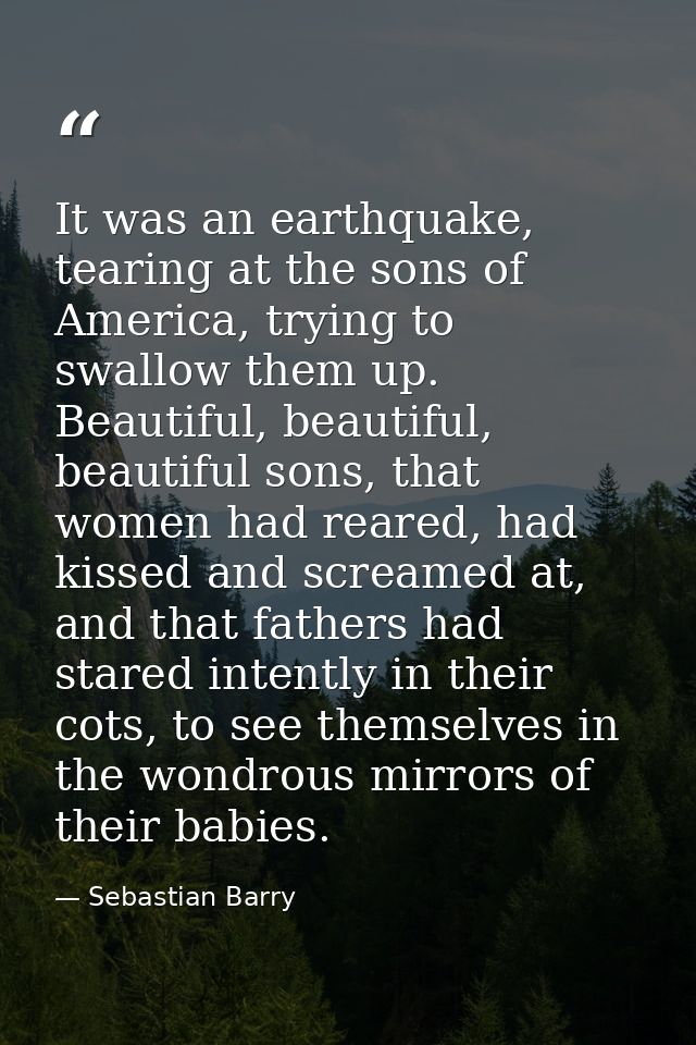 It was an earthquake, tearing at the sons of America, trying to swallow them up. Beautiful, beautiful, beautiful sons, t — Sebastian Barry