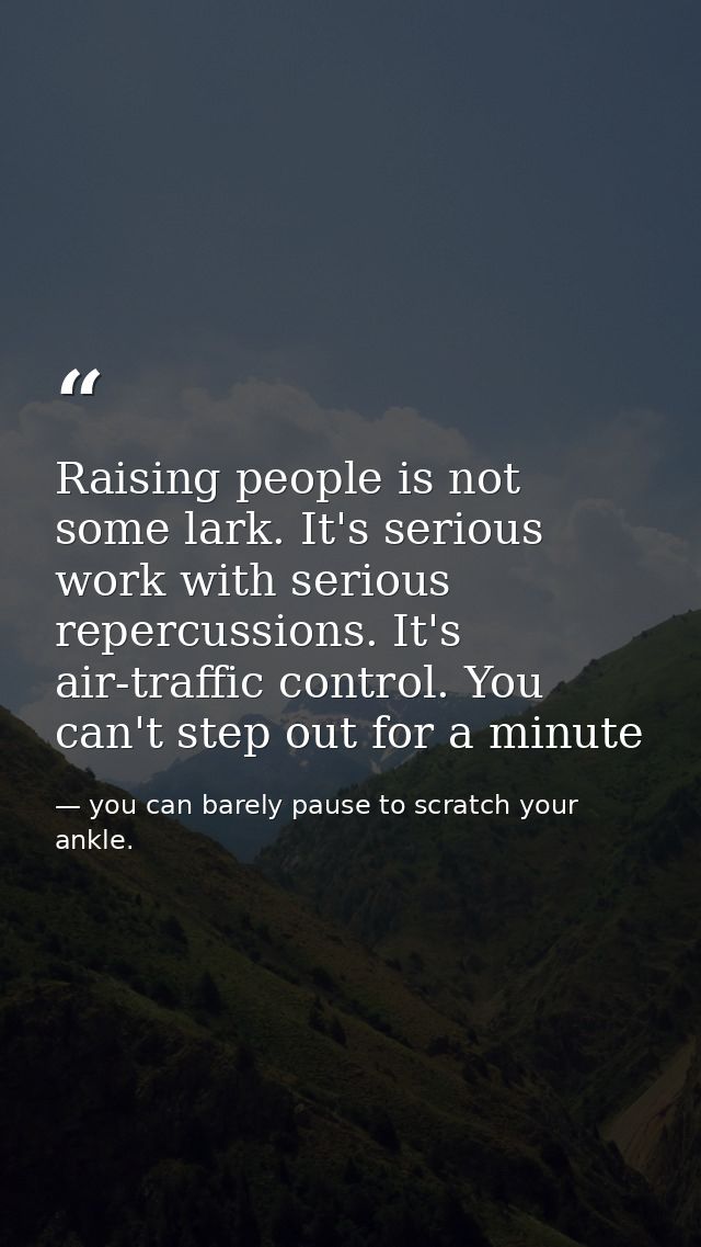 Raising people is not some lark. It's serious work with serious repercussions. It's air-traffic control. You can't step  — you can barely pause to scratch your ankle.