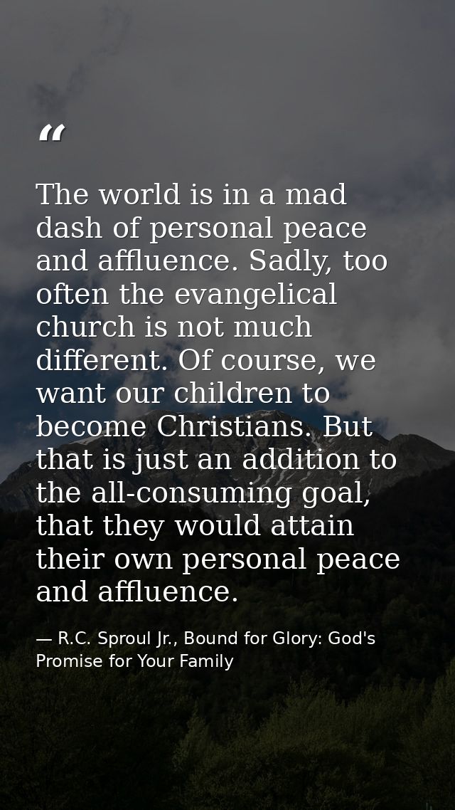 The world is in a mad dash of personal peace and affluence. Sadly, too often the evangelical church is not much differen — R.C. Sproul Jr., Bound for Glory: God's Promise for Your Family
