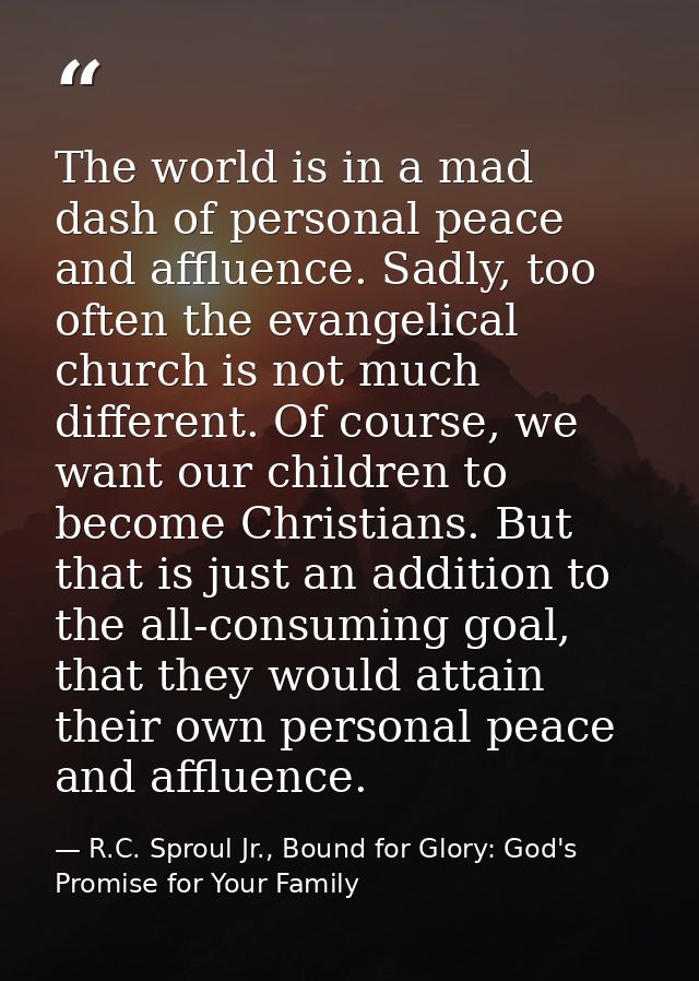 The world is in a mad dash of personal peace and affluence. Sadly, too often the evangelical church is not much differen — R.C. Sproul Jr., Bound for Glory: God's Promise for Your Family
