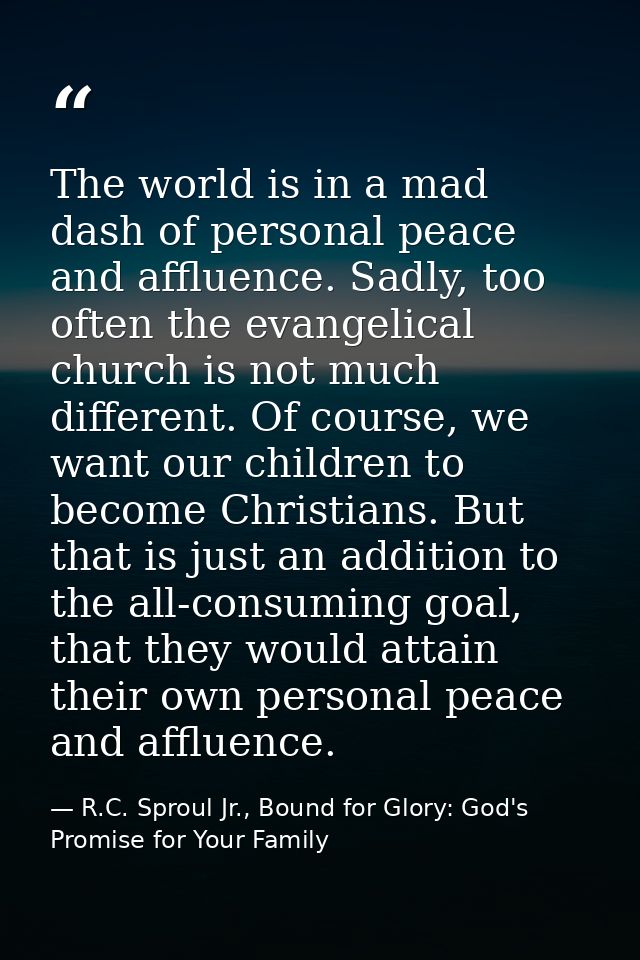 The world is in a mad dash of personal peace and affluence. Sadly, too often the evangelical church is not much differen — R.C. Sproul Jr., Bound for Glory: God's Promise for Your Family