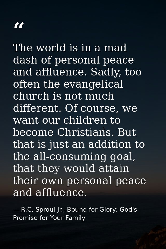 The world is in a mad dash of personal peace and affluence. Sadly, too often the evangelical church is not much differen — R.C. Sproul Jr., Bound for Glory: God's Promise for Your Family