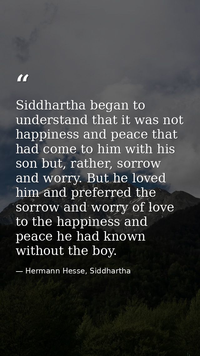 Siddhartha began to understand that it was not happiness and peace that had come to him with his son but, rather, sorrow — Hermann Hesse, Siddhartha