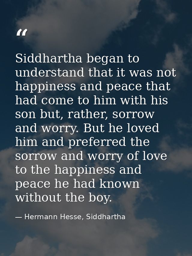 Siddhartha began to understand that it was not happiness and peace that had come to him with his son but, rather, sorrow — Hermann Hesse, Siddhartha