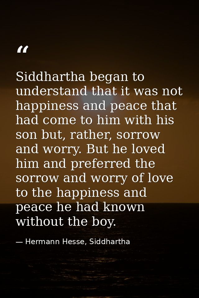 Siddhartha began to understand that it was not happiness and peace that had come to him with his son but, rather, sorrow — Hermann Hesse, Siddhartha