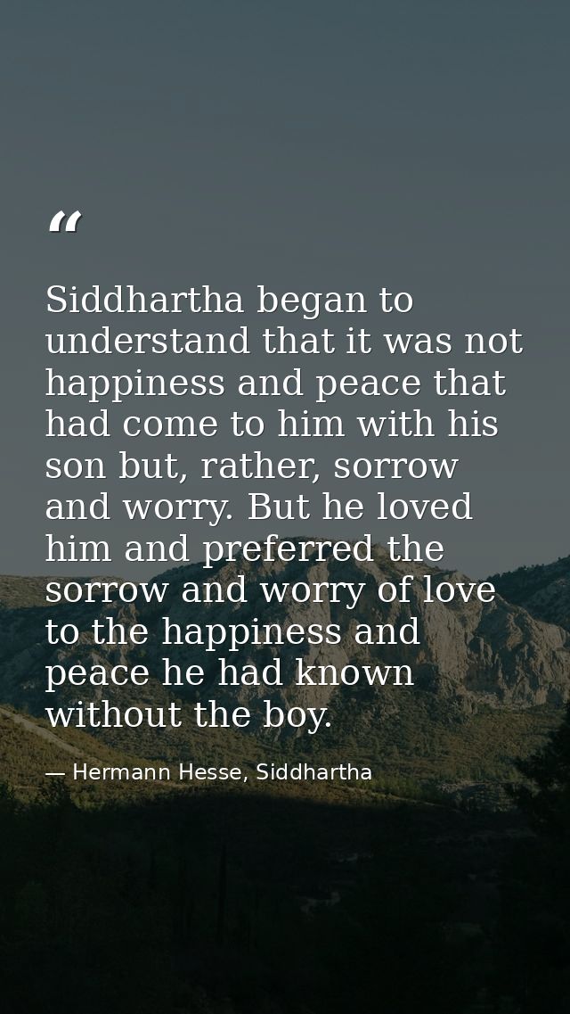 Siddhartha began to understand that it was not happiness and peace that had come to him with his son but, rather, sorrow — Hermann Hesse, Siddhartha