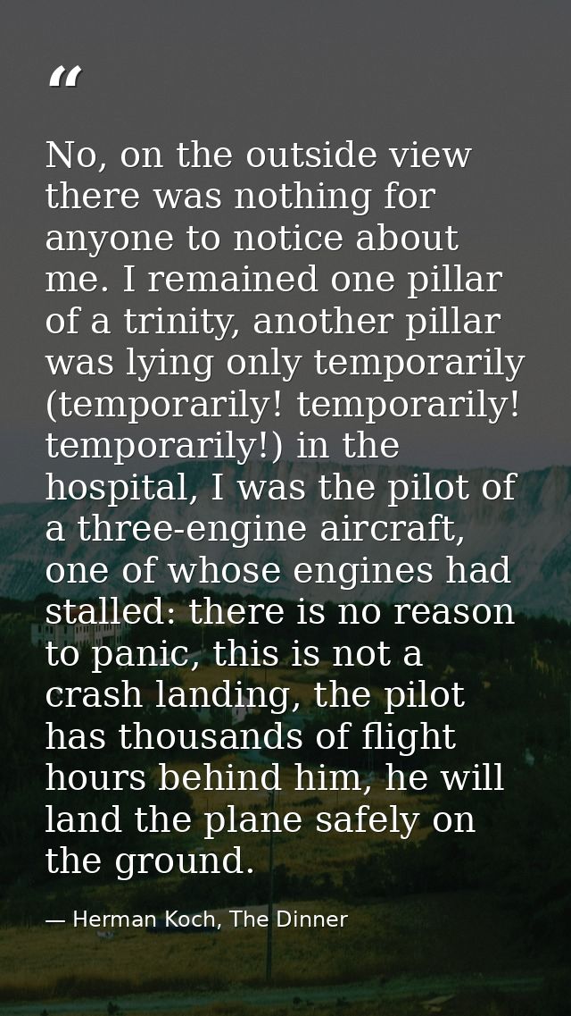 No, on the outside view there was nothing for anyone to notice about me. I remained one pillar of a trinity, another pil — Herman Koch, The Dinner