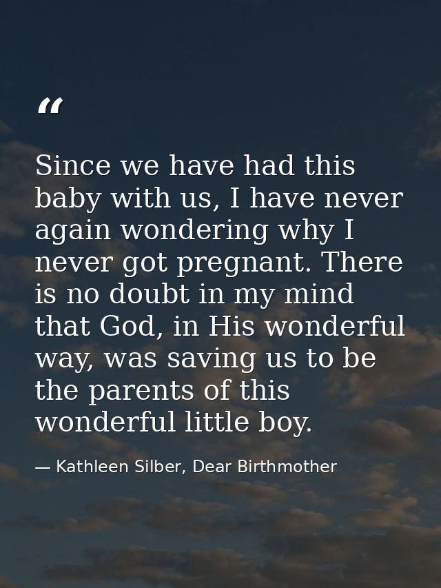 Since we have had this baby with us, I have never again wondering why I never got pregnant. There is no doubt in my mind — Kathleen Silber, Dear Birthmother