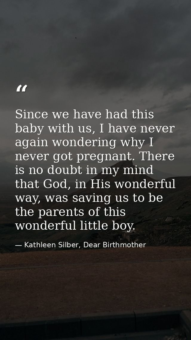 Since we have had this baby with us, I have never again wondering why I never got pregnant. There is no doubt in my mind — Kathleen Silber, Dear Birthmother