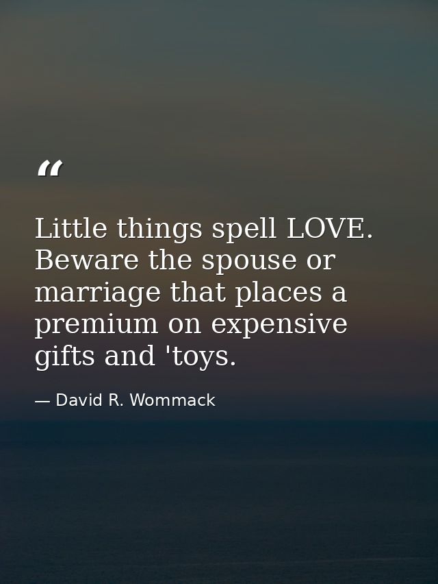 Little things spell LOVE. Beware the spouse or marriage that places a premium on expensive gifts and 'toys. — David R. Wommack