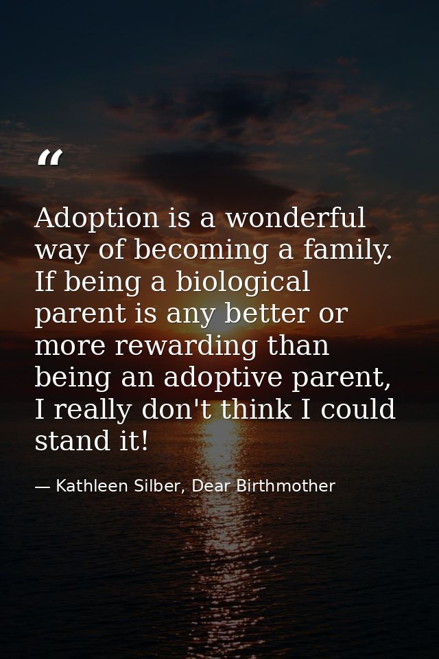 Adoption is a wonderful way of becoming a family. If being a biological parent is any better or more rewarding than bein — Kathleen Silber, Dear Birthmother