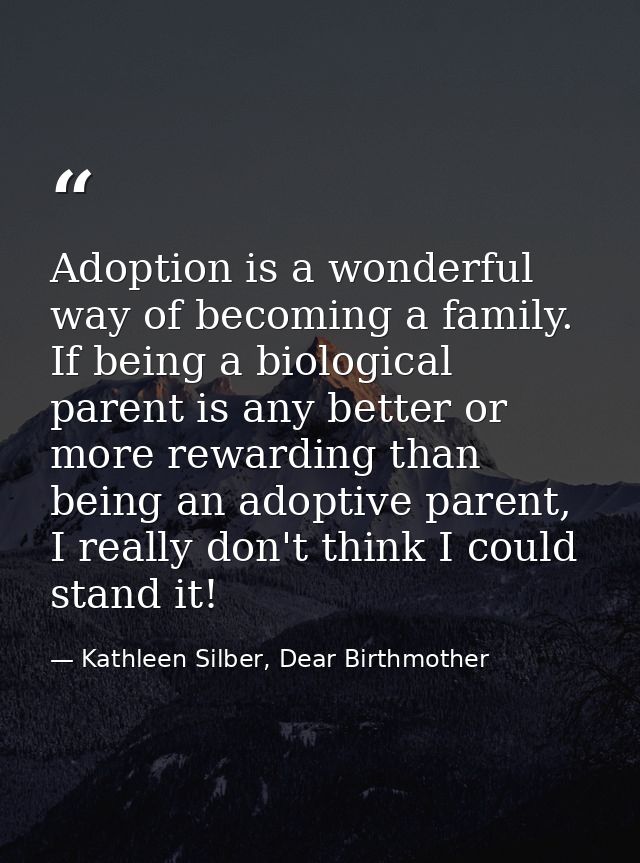 Adoption is a wonderful way of becoming a family. If being a biological parent is any better or more rewarding than bein — Kathleen Silber, Dear Birthmother