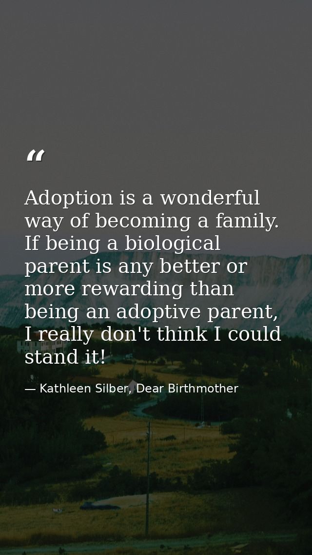 Adoption is a wonderful way of becoming a family. If being a biological parent is any better or more rewarding than bein — Kathleen Silber, Dear Birthmother