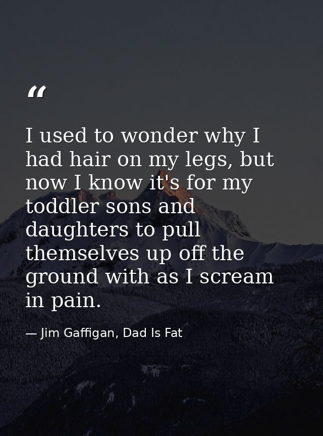 I used to wonder why I had hair on my legs, but now I know it's for my toddler sons and daughters to pull themselves up  — Jim Gaffigan, Dad Is Fat