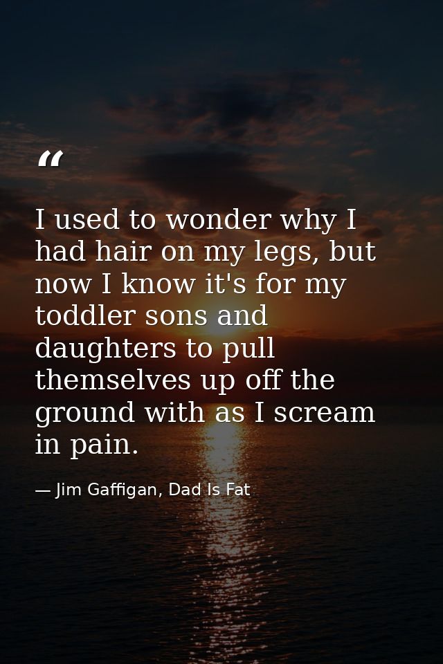 I used to wonder why I had hair on my legs, but now I know it's for my toddler sons and daughters to pull themselves up  — Jim Gaffigan, Dad Is Fat